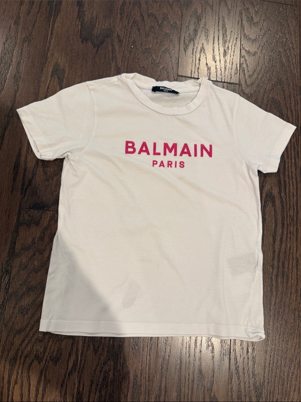 Kids Balmain Kids White Tee with Pink Logo